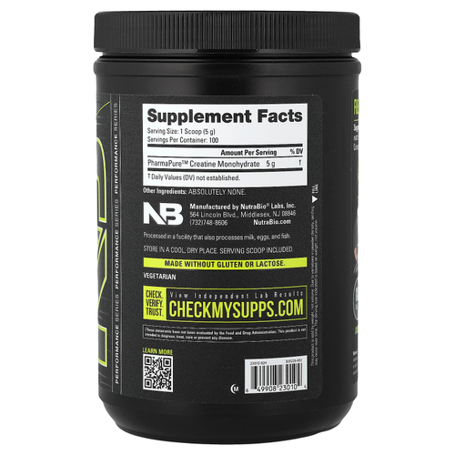 NutraBio, Performance, микронизированный моногидрат креатина, 500 г (1,1 фунта)