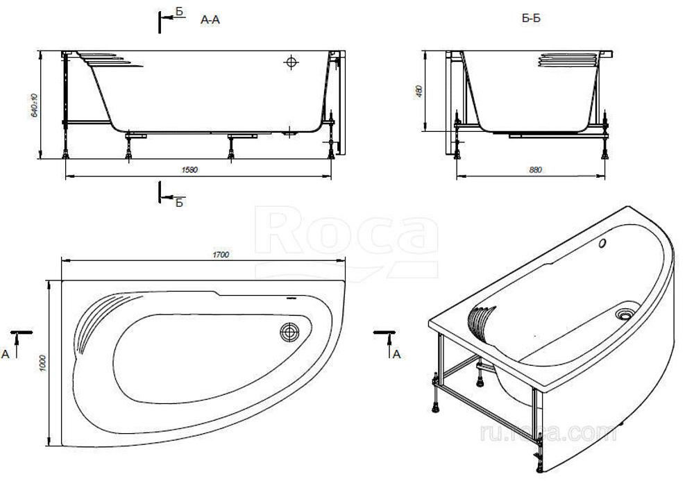 Акриловая ванна Roca Merida 170х100 асимметричная левая белая ZRU9302992