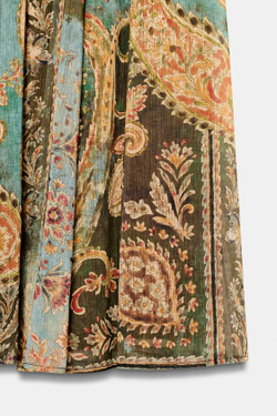 ZARA ЮБКА МИДИ С ПРИНТОМ И ПОЯСОМ, РАЗНОЦВЕТНЫЙ