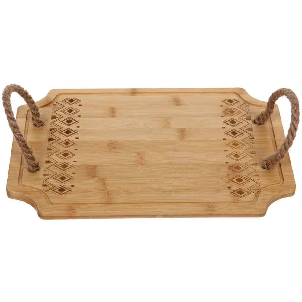 Доска бамбуковая для подачи и сервировки «SHEF» узор с ручками 33*23см