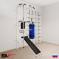 Шведская стенка Sv Sport 58430 (Турник стандарт/Брусья/Скамья/Канат/Кольца/Цепь/Мешок 30кг/Канатный лаз)