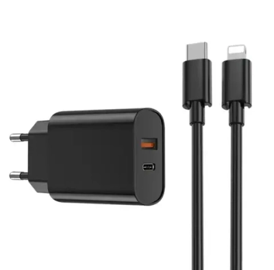 Сетевое зарядное устройство WIWU Quick 20W USB/Type-C + USB/Type-C 1m (Wi-U002) (черный)