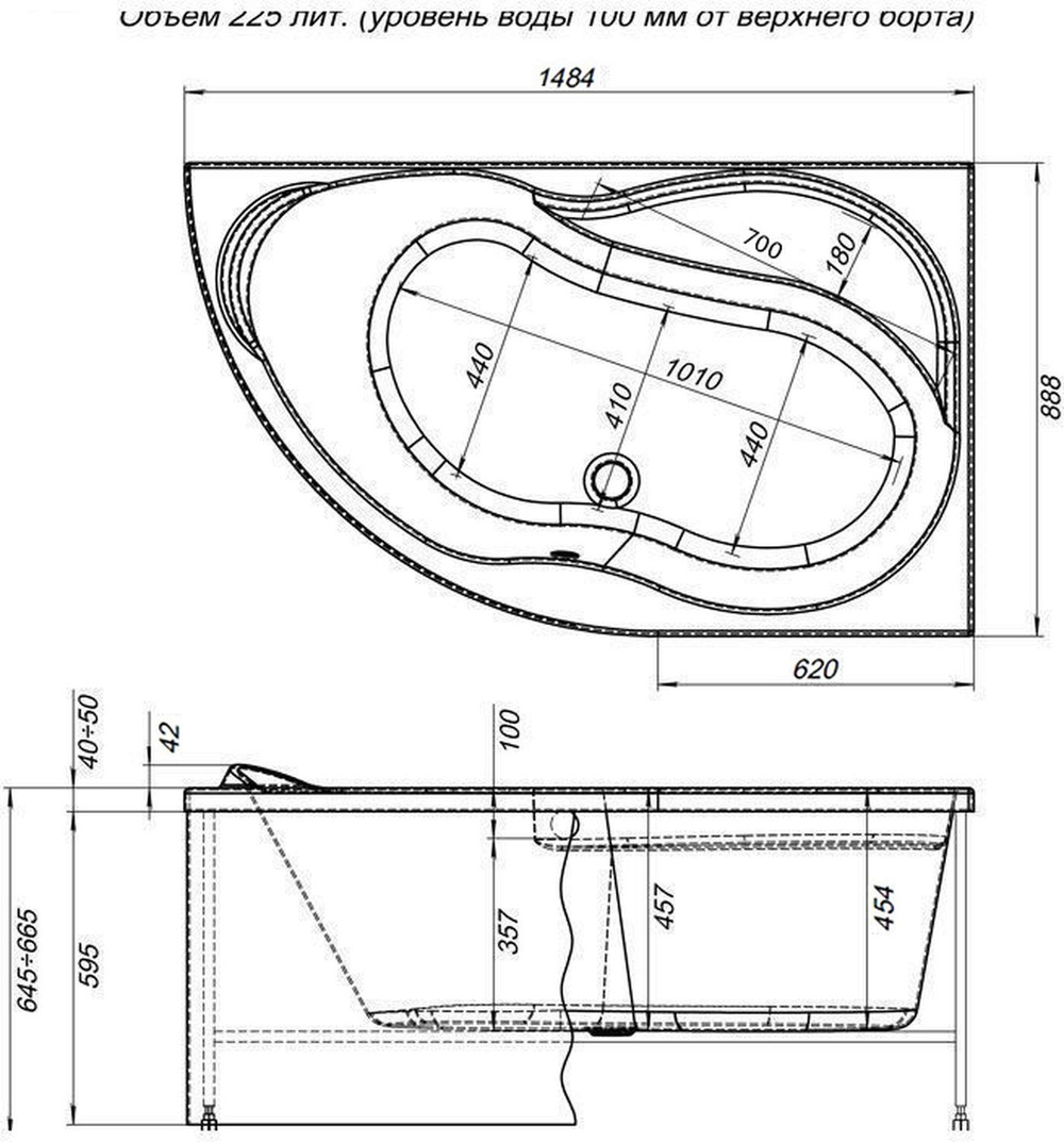 Акриловая ванна Aquanet Graciosa 150x90 R