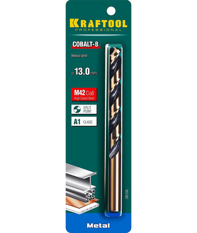 KRAFTOOL Cobalt, 13.0 х 151 мм, сталь М42, HSS-Co(8%), сверло по металлу (29656-13)