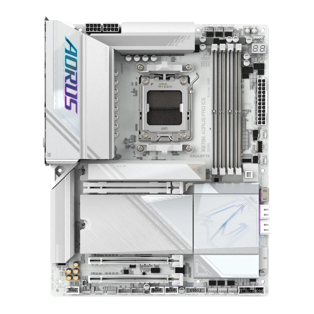 Сист.плата Gigabyte X870E AORUS PRO ICE, AM5, 4xDDR5, PCI-E5 x16, 3xM.2, SATA6, HDMI, DPx3, Wi-Fi6E, LAN2.5GbE, BOX