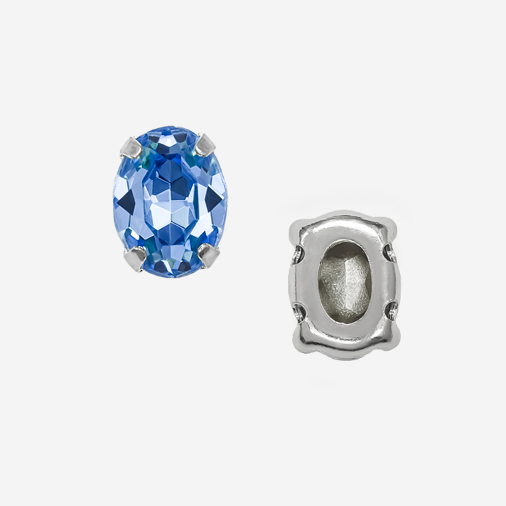 Овал (Oval Fancy Stone) в цапах, оттенок "Sapphire", 8*6мм, родирование