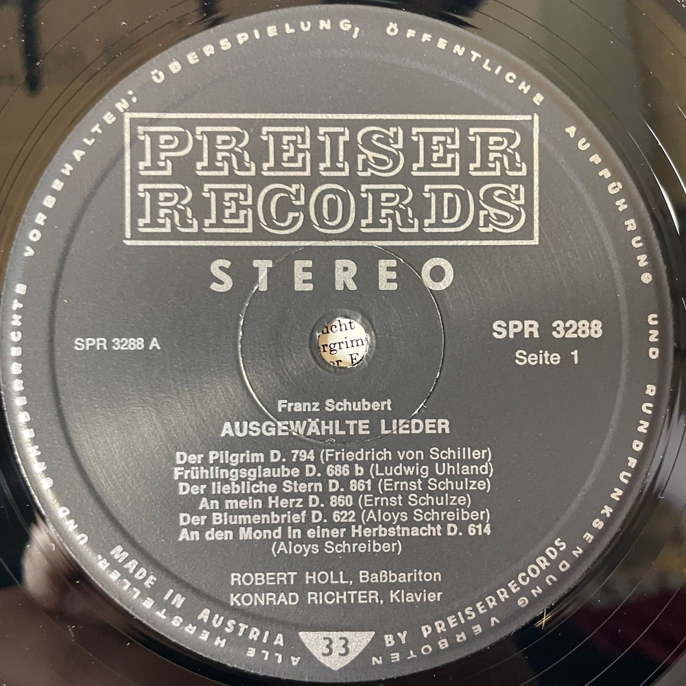 Винтажная виниловая пластинка LP Franz Schubert Шуберт, Robert Holl, Konrad Richter, Ausgewahlte Lieder (Австрия 1982)