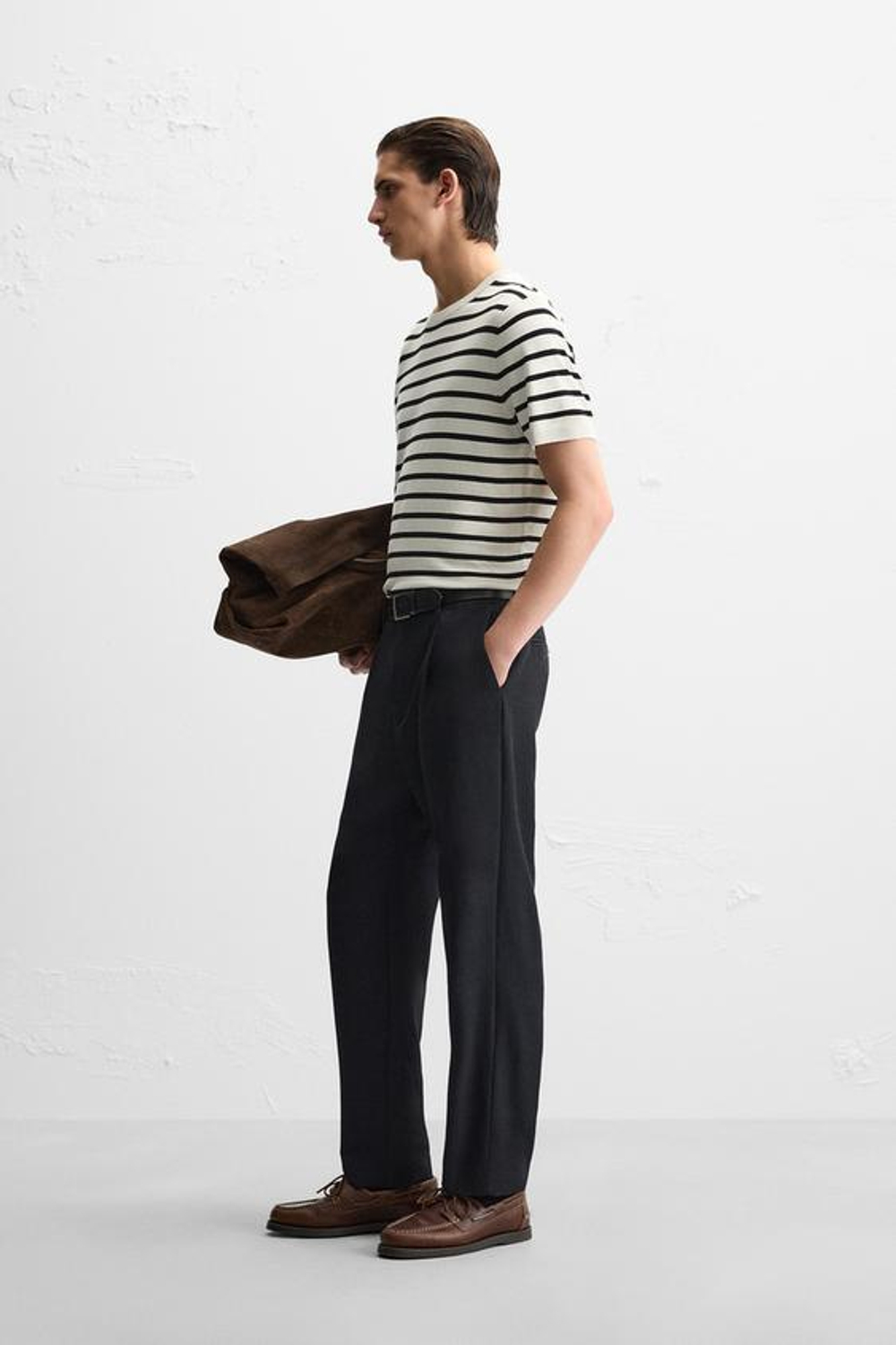 ZARA ФУТБОЛКА СВОБОДНОГО КРОЯ, БЕЛЫЙ/ЧЕРНЫЙ