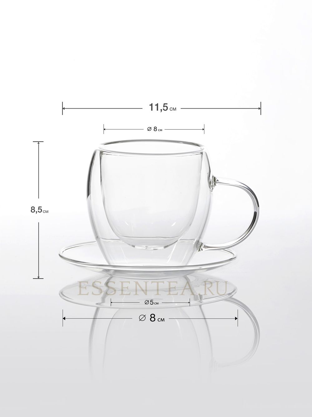 Чашка стеклянная с ручкой в комплекте с блюдцем 150мл