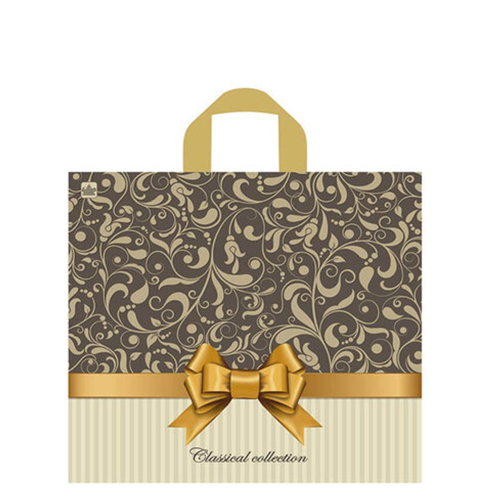 Пакет с петлевой ручкой ПВД, 34х40см, "Бежевый узор", 70мкм, ШК4882