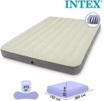 Мaтрас нaдувной Intex 64144 Pillow Rest King 183х203х25 см / Крoвать нaдувная Интeкс двухспальная велюровая королевского размера со встроенным подголовником