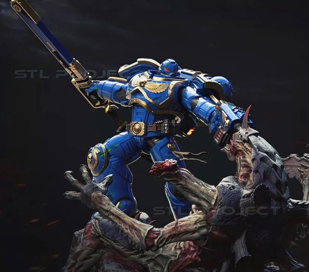 Фигурка, Космодесант Ультрамарин, Warhammer 40 000, высота композиции 21 см