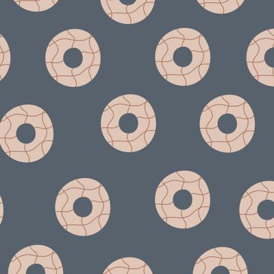 Abstract seamless pattern with geometric pastel shapes of circle and line on dark blue background