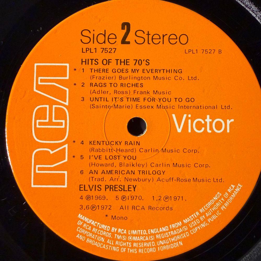 Elvis Presley - Hits Of The 70's (Англия 1974г.)