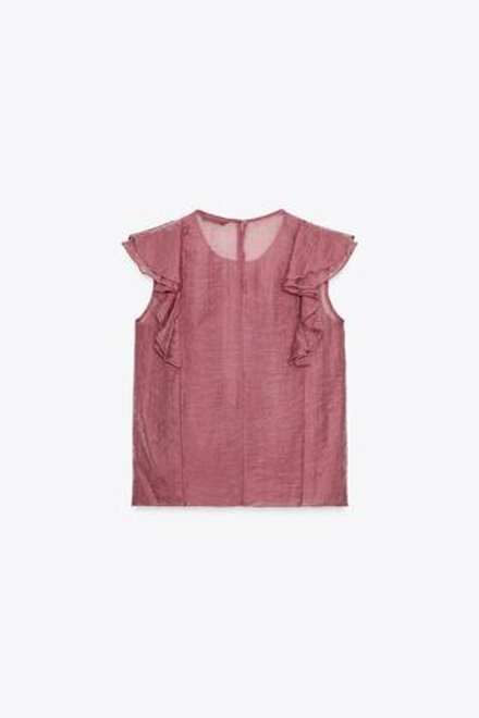 ZARA ПОЛУПРОЗРАЧНЫЙ ТОП С ВОЛАНАМИ, МАРСАЛА