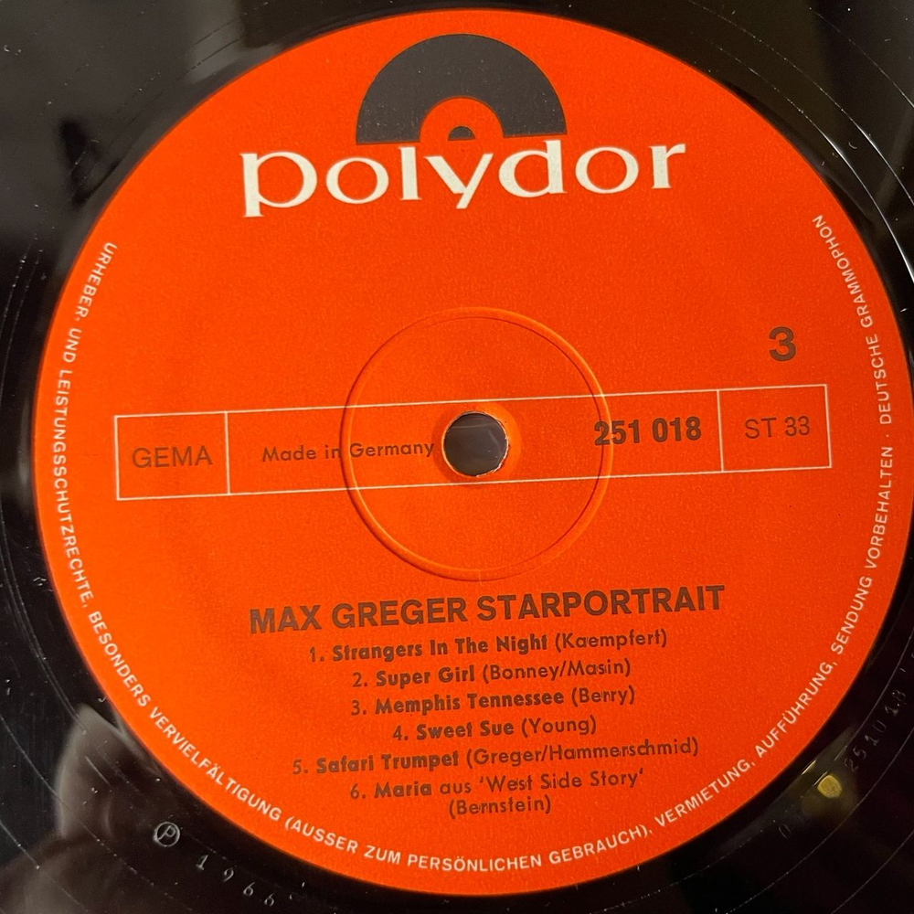 Винтажная виниловая пластинка LP Max Greger Макс Грегер Starportrait (Germany 1975)