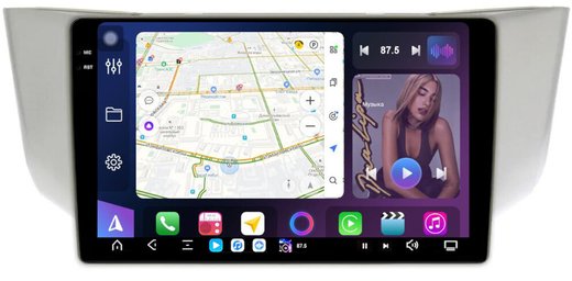 Магнитола для Toyota Harrier XU30 2003-2013, Lexus RX 2003-2009 (монохром, рамка вниз) - FarCar XXL3221M монитор 9.5" 2K QLED на Android 14, TS20, 8+256Гб, CarPlay, 4G SIM-слот