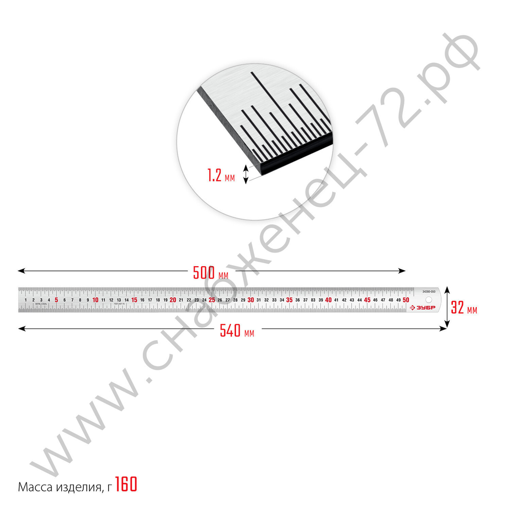 ЗУБР Про-50, длина 0.50 м, усиленная нержавеющая линейка, Профессионал (34280-050)