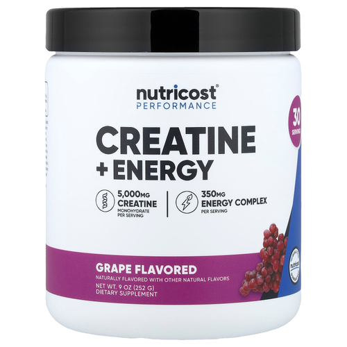 Nutricost, Performance, креатин + энергия, со вкусом винограда, 252 г (9 унций)
