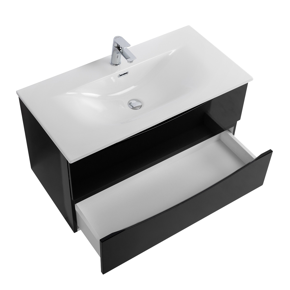 Тумба с раковиной подвесная BelBagno MARINO-CER-N-900-2C-SO-NL-P Nero Lucido, раковина белая BB-8099-90