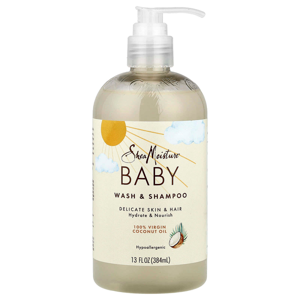 SheaMoisture, Детское средство для душа и шампуня с 100% кокосовым маслом первого отжима с душистым горошком и мурумуру, 13 жидких унций (384 мл)