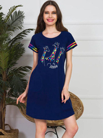 Хлопковая сорочка с жирафами (Размер: L) (Цвет: темно-синий)