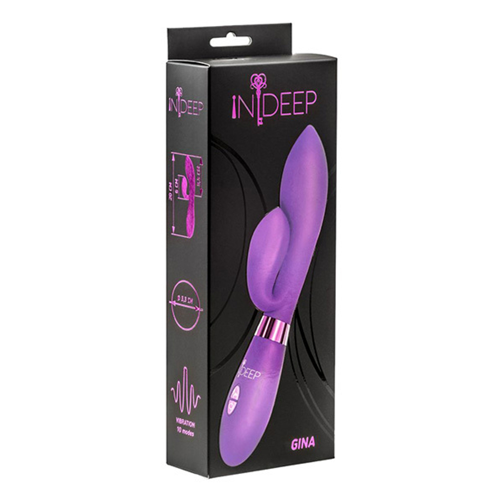 Фиолетовый вибратор 20см с клиторальным отростком Indeep Gina Purple