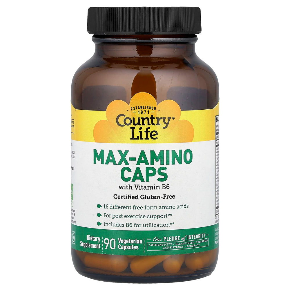 Country Life, Max-Amino Caps, аминокислоты с витамином B6, 90 вегетарианских капсул