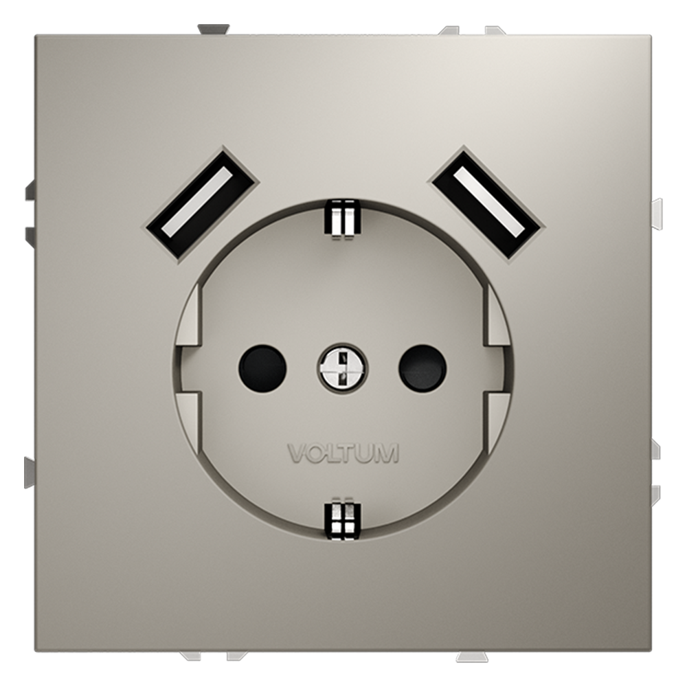 Розетка встраиваемая VOLTUM S70 с заземлением и защитными шторками, 16А, с USB, A+A, (кашемир)