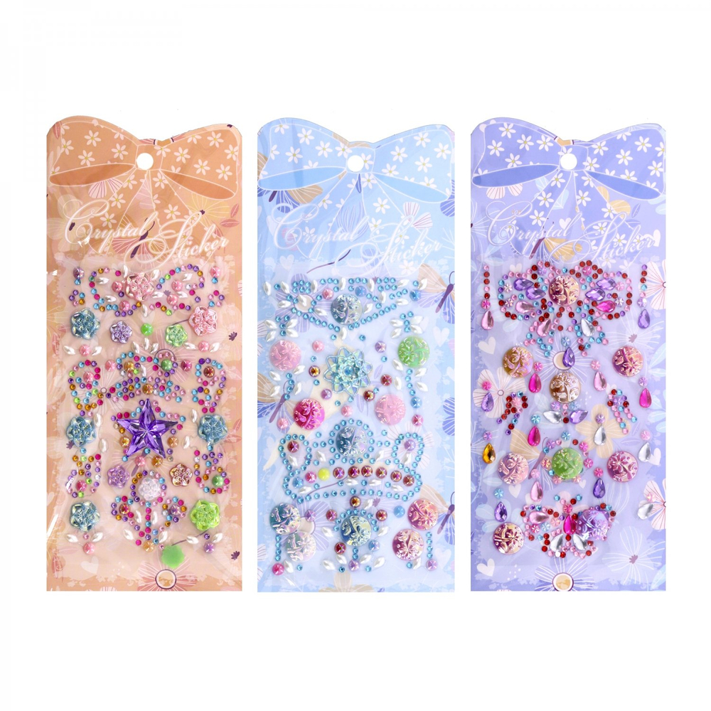 Наклейки-стразы Alingar, акриловые, "Ассорти" (корона,бант,бабочки), пакет с европодвесом