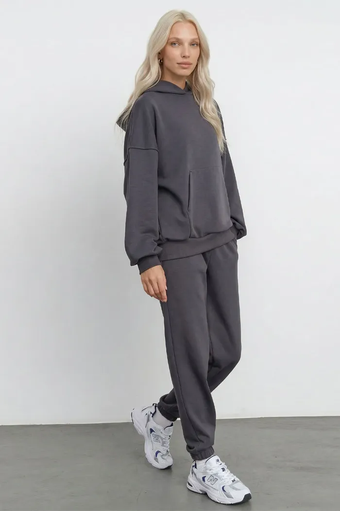 Худи свободного кроя из премиум футера цвета антрацит