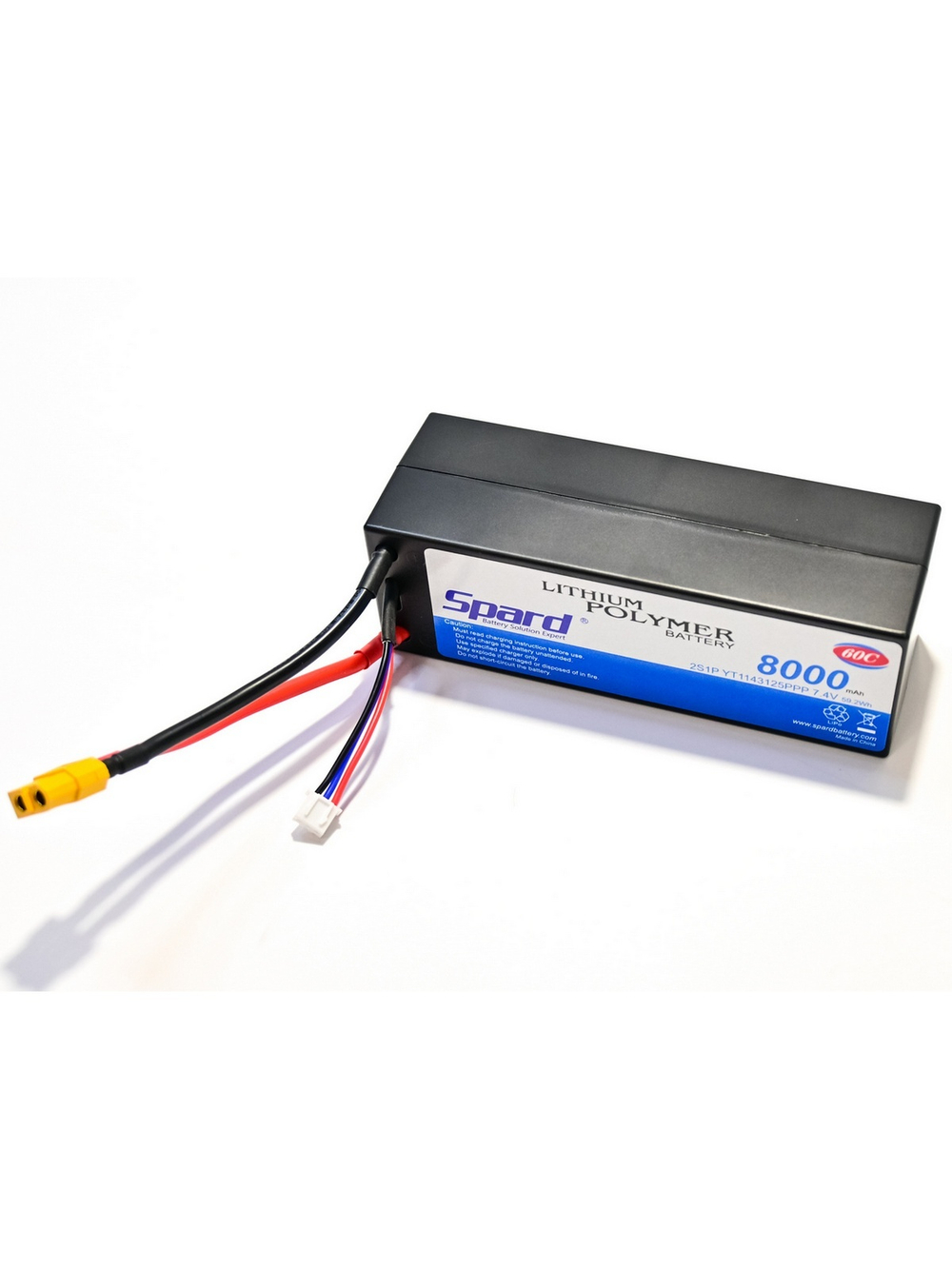 Аккумулятор Li-Po Spard 8000mAh, 7.4V, 60C, XT60, XL Hardcase (140x48x49мм) для авто 1/10, 1/8