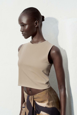 ZARA ТОП CROPPED БЕЗ РУКАВОВ, БЕЖЕВЫЙ