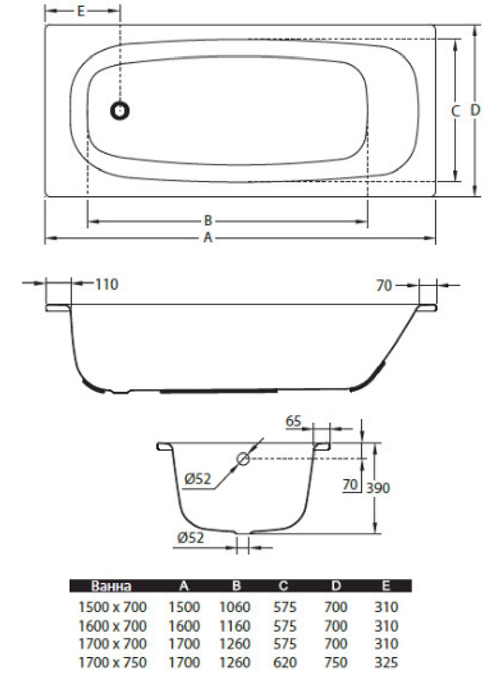 Стальная ванна BLB Universal HG, 170х75 с отверстиями для ручек
