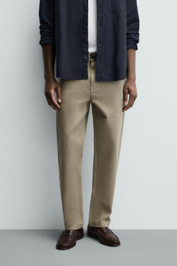 ZARA БРЮКИ STRAIGHT FIT, СВЕТЛЫЙ ХАКИ