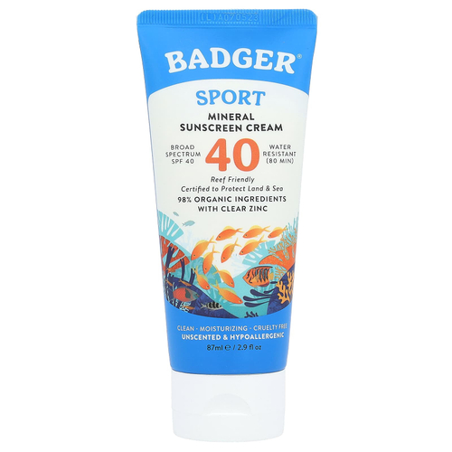Badger, Sport, минеральный крем от загара, SPF 40, без запаха, 87 мл (2,9 жидк. унции)