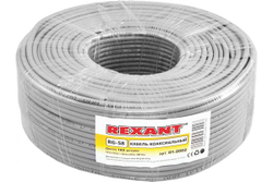 Коаксиальный кабель REXANT RG-58 A/U, 50 Ом, Cu/Al/Cu, 64%, бухта 100 м, серый 01-2002