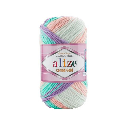 Коттон голд батик (Cotton gold batik) пряжа Alize 55%хлопок 45%акрил 5х100г/330м (7936 ментол-розовый-сиреневый)