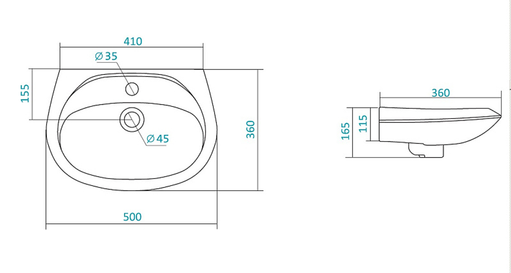 Раковина Santek "Бриз-50". белая (1.WH11.0.451)