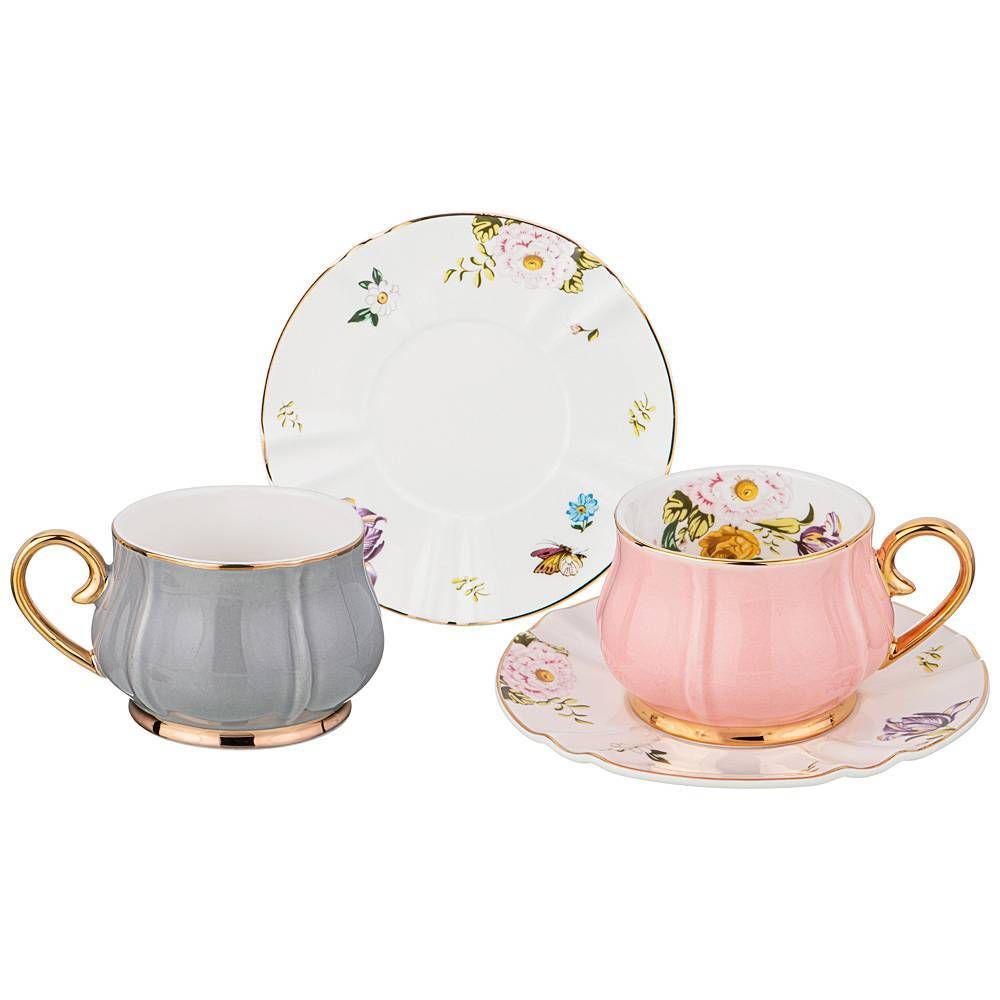 ЧАЙНЫЙ НАБОР LEFARD "ВРЕМЕНА ГОДА" НА 2 ПЕР. 4 ПР. 200 МЛ СЕРЫЙ И РОЗОВЫЙ (КОР=12НАБ.)