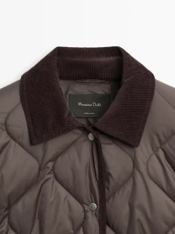 Massimo Dutti Непромокаемый пуховик с вельветовой деталью, бургунди