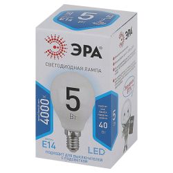 Лампочка светодиодная ЭРА STD LED P45-5W-840-E14 E14 / Е14 5Вт шар нейтральный белый свет