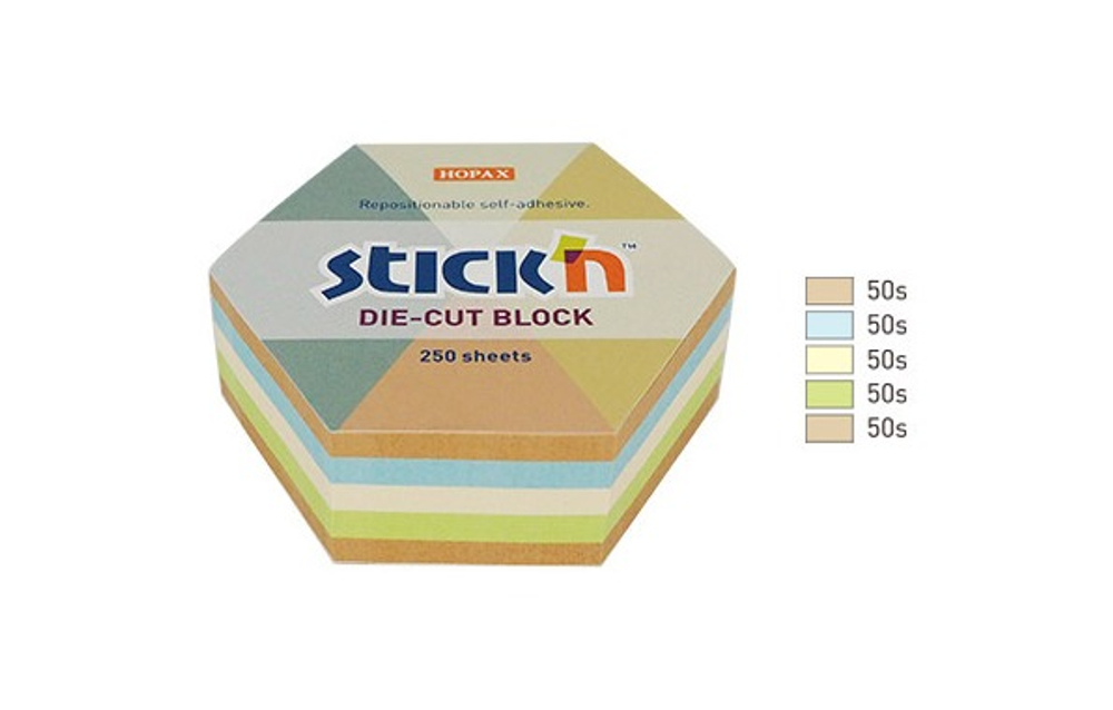Блок бумаги с л/к 61х70 250л.Stick`n гексагон пастель+крафт ассорти 21828