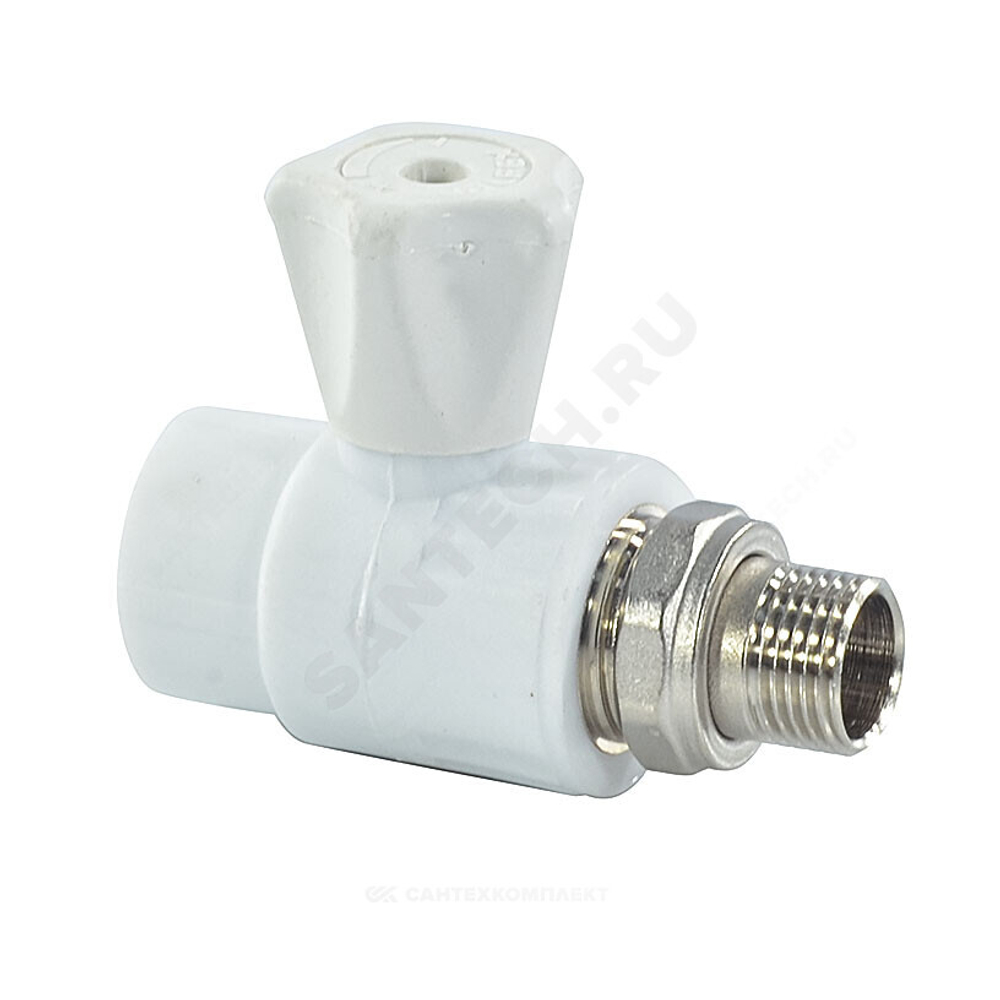 Кран шаровой PP-R белый Дн 20х1/2" НР прямой для радиатора VALFEX 10149020