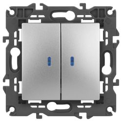 Выключатель ЭРА Elegance 14-1105-03 двойной с подсветкой 10АХ-250В IP20 алюминий