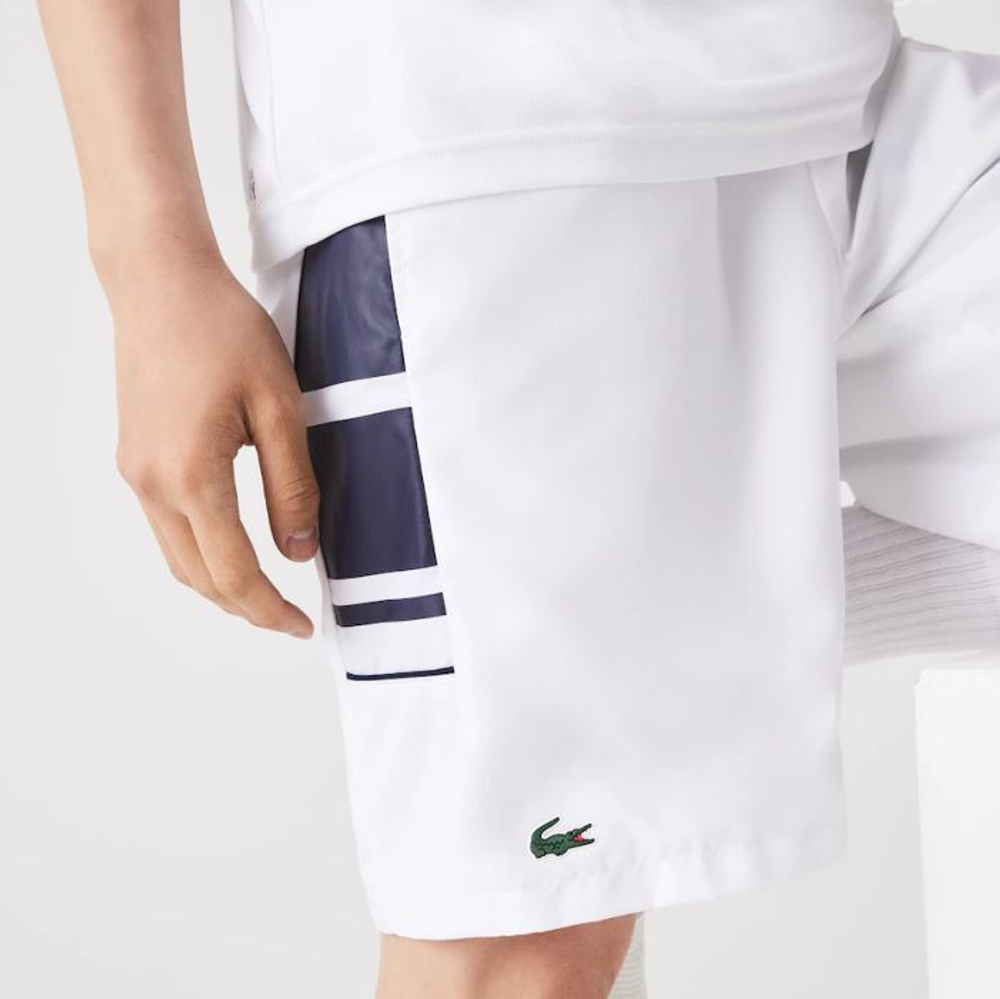 Мужские теннисные шорты Lacoste SPORT Printed Side Bands Shorts - white/navy blue