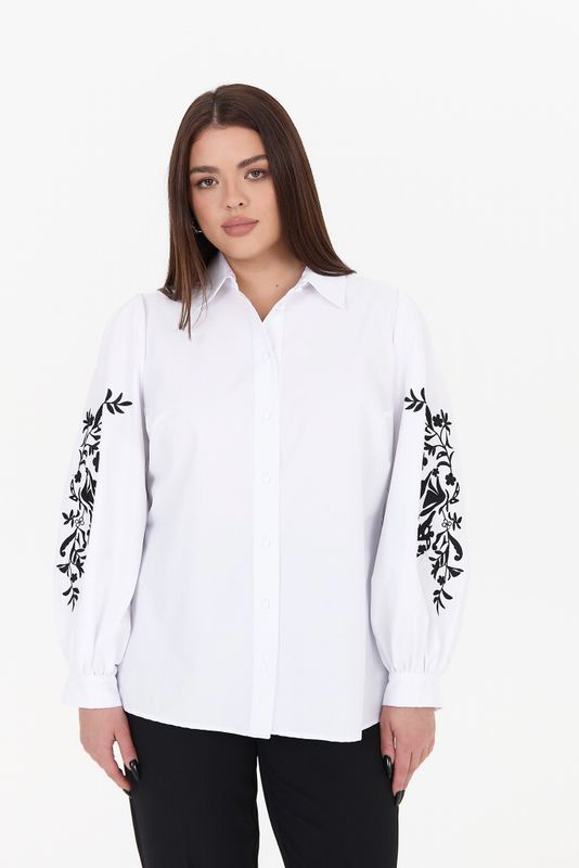 Рубашка с вышивкой на рукавах, белый
