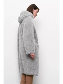 Шуба из овечьей шерсти чебурашка тедди, серый, SilverFox