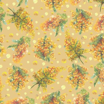 Мимоза акварелью, на желтом фоне, весенние цветы