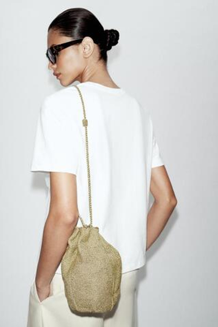 ZARA СУМКА-МЕШОК ИЗ МЕТАЛЛИЗИРОВАННОЙ ТКАНИ, ЗОЛОТИСТЫЙ
